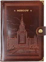 Ежедневник А5 датированный с кнопкой, тиснение кожи "Москва", горячее тиснение надписи фольгой под золото, бумага блока тонированная