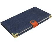 Телефонная книга  А6+ в мягком переплете из джинсовой ткани с кнопкой
